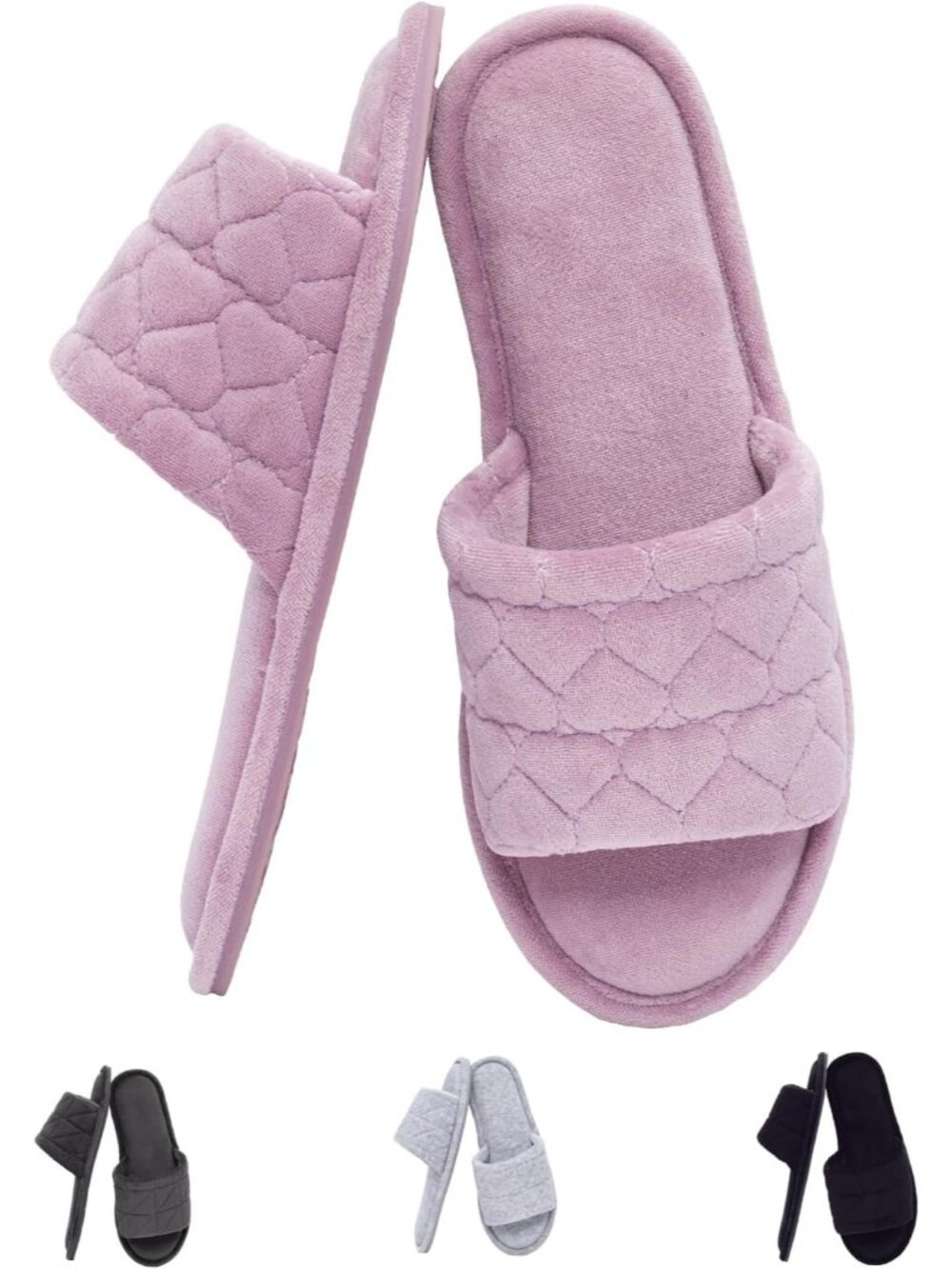 Women's Pink Velvet Open Toe Memory Foam Non-Slip Outdoor Slip-On Fluffy Slipper